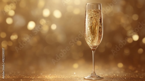 Golden Champagne Glass with Sparkling Bokeh