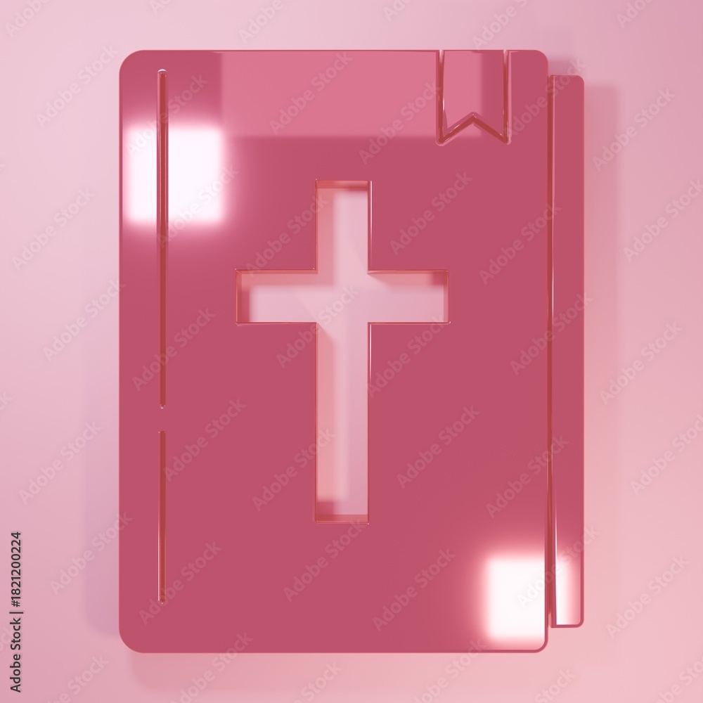 Fototapeta premium Pink Holy bible book icon isolated on pink background. Minimalism concept. 3D render illustration