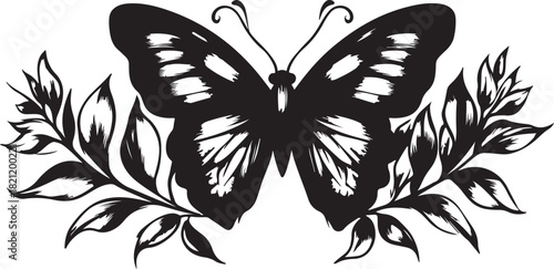 Black and white butterfly vector illustration featuring insect silhouette, beautiful nature design, wings, and decorative pattern