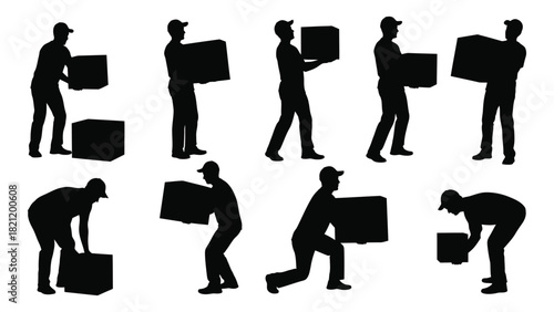 Delivery and moving box silhouettes isolated on white background, Vector