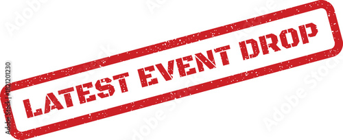 Promotional rubber stamp featuring a new event drop announcement with an aged, textured appearance