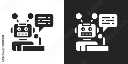 Robot Icon In Black And White Glyph Style