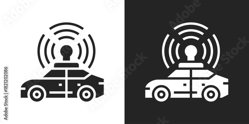 Autonomous Car Icon In Black And White Glyph Style