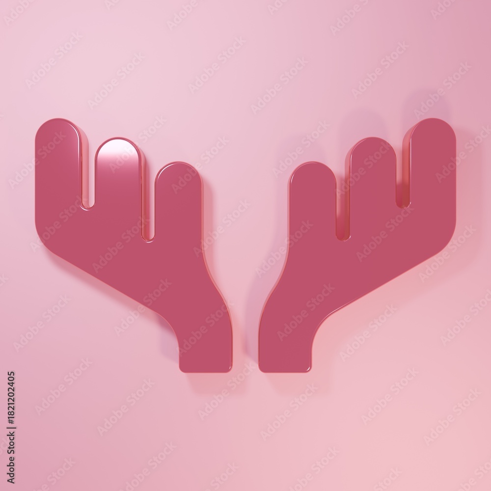 Obraz premium Pink Deer antlers icon isolated on pink background. Hunting trophy on wall. Minimalism concept. 3D render illustration