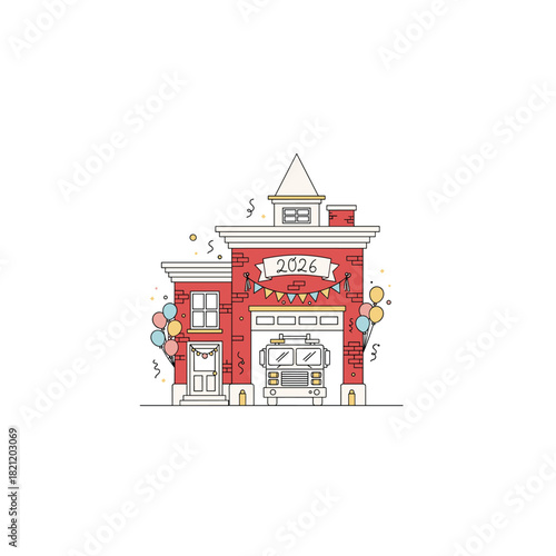 Fire station happy new year 2026 celebration sticker firehouse design