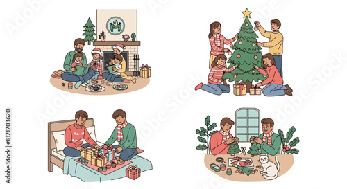 Cozy Christmas Family Moments Decorating, Gift Wrapping, and Tree Trimming Celebrations