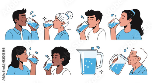 Stay Hydrated Diverse People Drinking Water, Emphasizing Health and Well-being