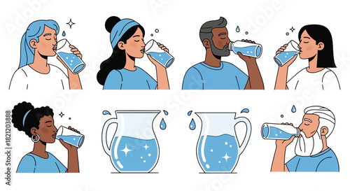 Hydration Diverse People Enjoying Refreshing Water