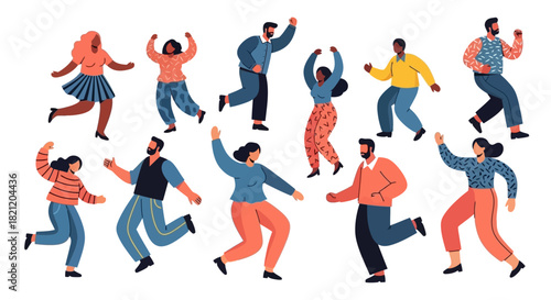 Diverse and Energetic Group of Dancing People Celebrating with Joy and Movement