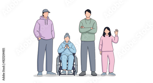 Family Portrait Diverse Generations Represented in a Modern, Inclusive Illustration