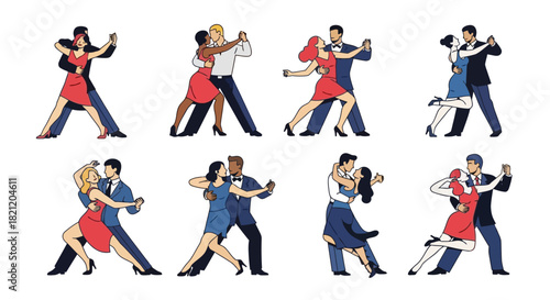 Elegant Couples Performing Passionate Ballroom and Latin Dances, Showcasing Graceful Rhythm, Romantic Connection, and Diverse Choreography for Social and Competitive Events