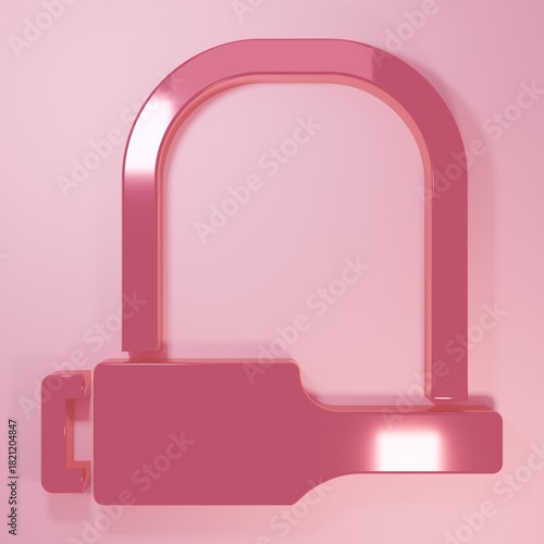 Pink Bicycle lock U shaped industrial icon isolated on pink background. Minimalism concept. 3D render illustration