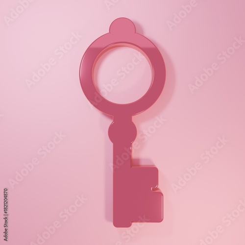Pink Old key icon isolated on pink background. Minimalism concept. 3D render illustration