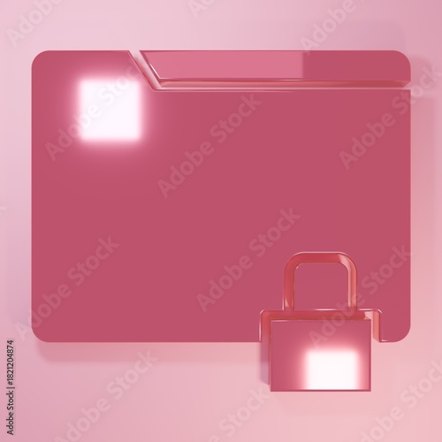 Pink Folder and lock icon isolated on pink background. Closed folder and padlock. Security, safety, protection concept. Minimalism concept. 3D render illustration