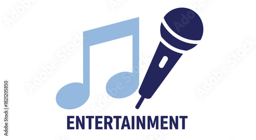 A stylized logo featuring a microphone alongside musical notes with the word entertainment