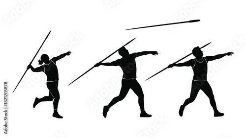 Javelin throw athlete silhouettes isolated on white background, Vector