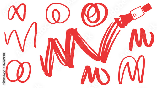 Dramatic single red marker stroke graphic with bold lines and energetic artistic flair