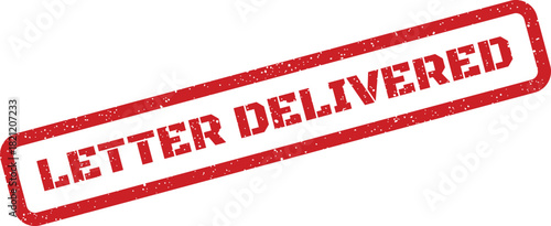 Rectangular red rubber stamp with a grunge effect displaying LETTER DELIVERED for important mail and shipping confirmations