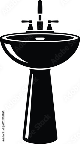 Simple black and white illustration of a pedestal sink design for bathroom spaces