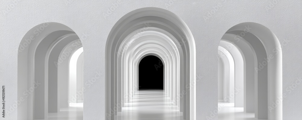 Naklejka premium Modern white hallway with multiple archways creating a clean, geometric perspective