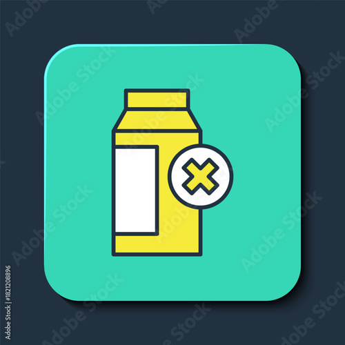 Filled outline Lactose intolerance icon isolated on blue background. Not allow milk. Allergy concept, lactose intolerance allergy warning sign. Turquoise square button. Vector