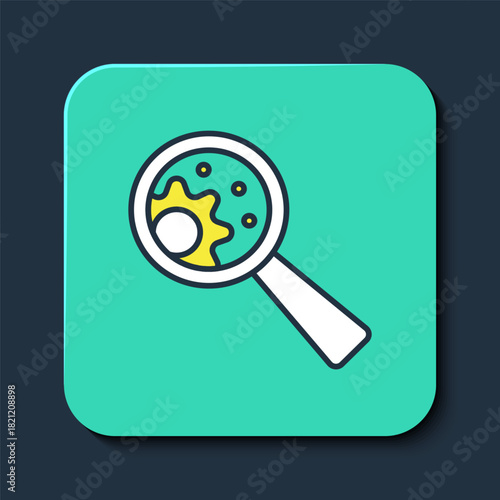 Filled outline GMO icon isolated on blue background. Genetically modified organism acronym. Dna food modification. Turquoise square button. Vector
