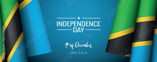 Tanzania independence day vector banner, greeting card. Tanzanian wavy flag in 9th of December national patriotic holiday horizontal design