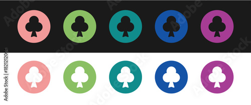 Set Playing card with clubs symbol icon isolated on black and white background. Casino gambling. Vector