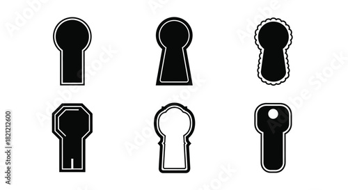 Six vector keyhole icons set collection showing various vintage and modern security shapes and designs isolated. isolated on white background, Vector, illustration