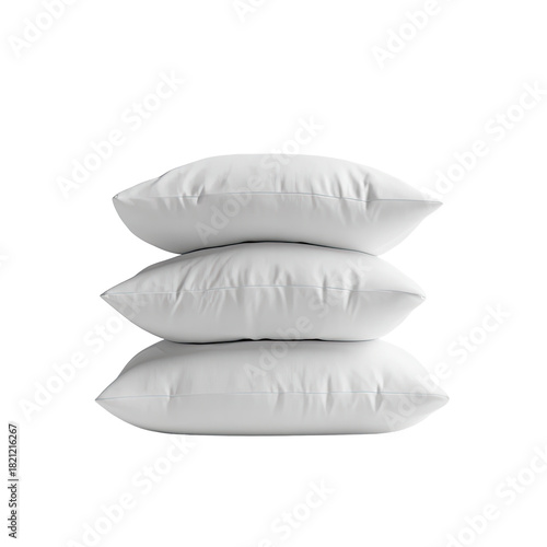 Three clean, white, fluffy pillows stacked on top of each other against a stark black backdrop