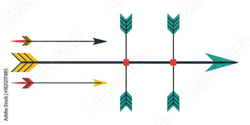 Colorful decorative arrow design featuring tribal style element, illustration for native american inspired design or a rustic invitation template, horizontal orientation