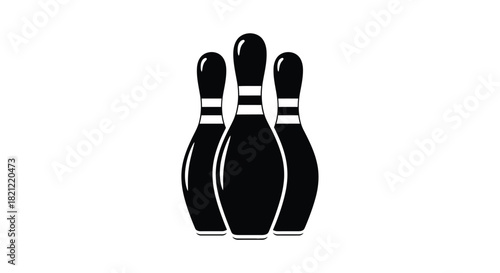 Three silhouette bowling pins standing side by side, iconic symbol of recreational league sports and leisure activity icon. isolated on white background, Vector, illustration