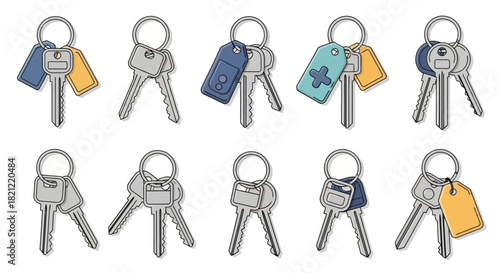 Diverse Vector Collection of Keychains and Key Sets for Home, Office, or Personal Use