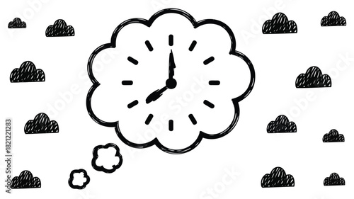 Conceptual illustration of a thought bubble containing a clock face symbolizing ideas about time deadlines or planning