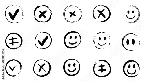 Minimalist hand drawn collection of abstract shapes and elements in various colors