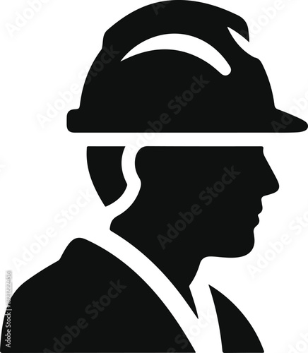 Construction worker wearing hard hat side profile silhouette vector icon graphic