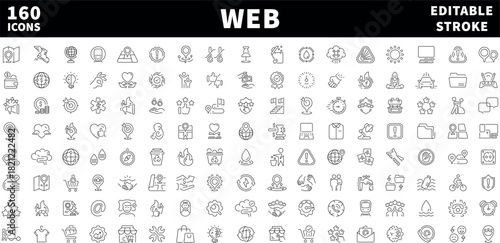 Web icons set. editable line icons, outline, website and digital symbols