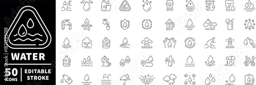 Water conservation icons set. editable line icons, outline, sustainability symbols