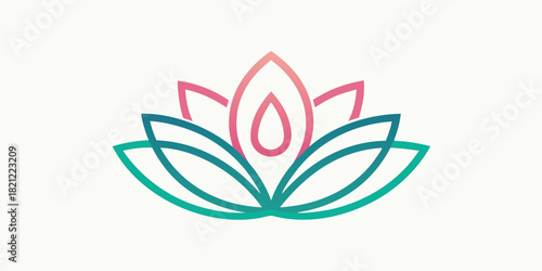 Graceful lotus flower in pink and teal gradient creates a minimalist design perfect for spa, yoga studio, or wellness brand logo on white background
