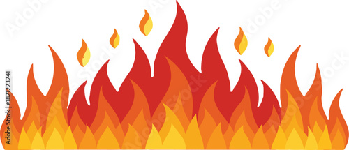 Vector illustration of a vivid burning fire with bright orange and red flames on a plain white backdrop ready for use in microstock design markets