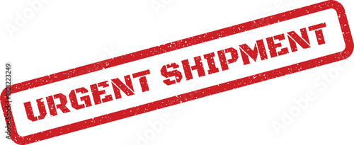 Red rectangular urgent shipment grunge rubber stamp with textured effect for express delivery messages