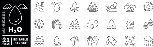 Water and environment icons set. editable line icons, outline, eco and conservation symbols