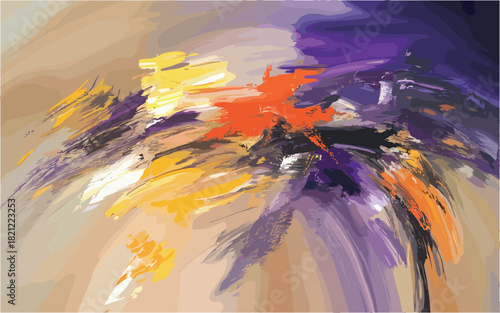 Abstract Acrylic Paint Brush Stroke Design With Purple Orange And Yellow Tones Art