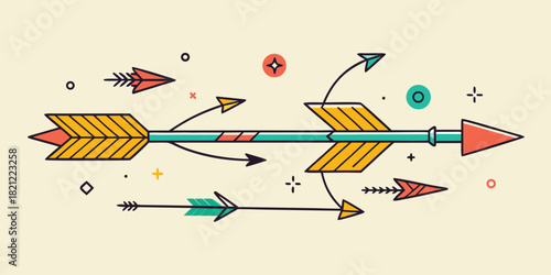 Arrows flying with various directions, leadership concepts, targeting solution, and success path, illustration for design asset and stock market