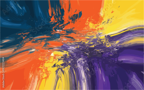 Abstract painting with bold brushstrokes blending warm and cool hues smoothly