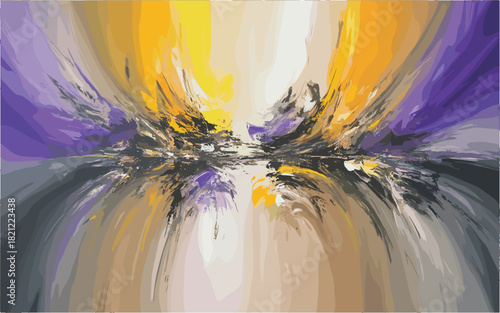 Contemporary abstract expressionism background of acrylic gold and purple paint