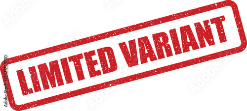 Red textured rectangular rubber stamp indicating a specific version of a product available in small quantities