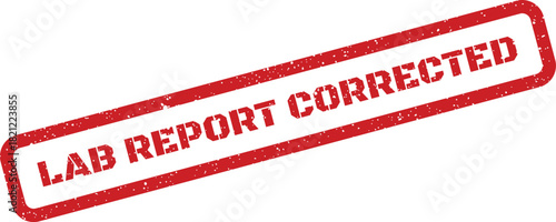 Red textured rectangular stamp clearly indicates that a laboratory report has been officially revised and updated