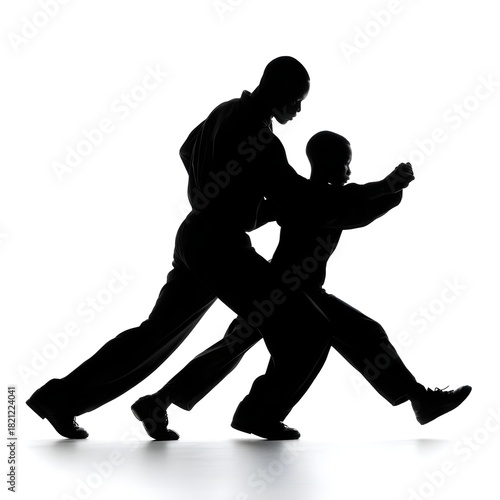 Dynamic Silhouette of Two Martial Artists in Action Pose
