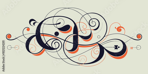 Elegant decorative letters in black and orange with swirly lines and shapes, a high quality vector illustration for design markets